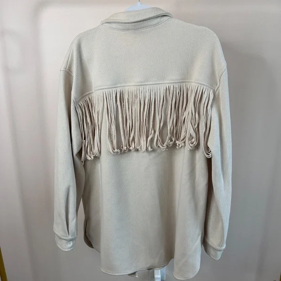 ALLIE ROSE WOMENS LONG SLEEVE CORDUROY SOFT SHACKET WITH FRINGE CREAM SZ M, - Picture 6 of 10